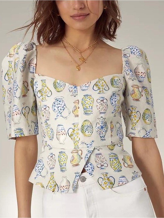 Wilfred Tops - Wilfred Aritzia Cream Sweetheart Vase-Print Blouse Top